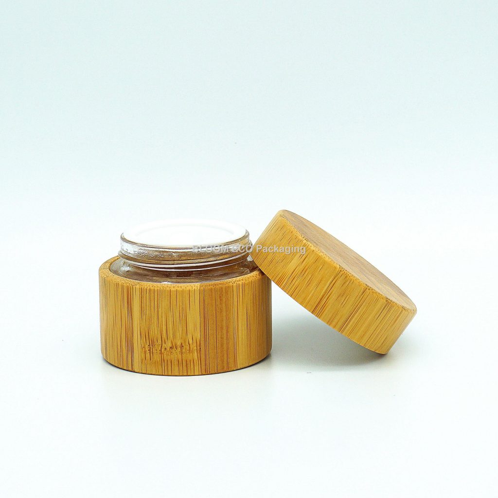 Glass Bamboo Cosmetic Cream Jar